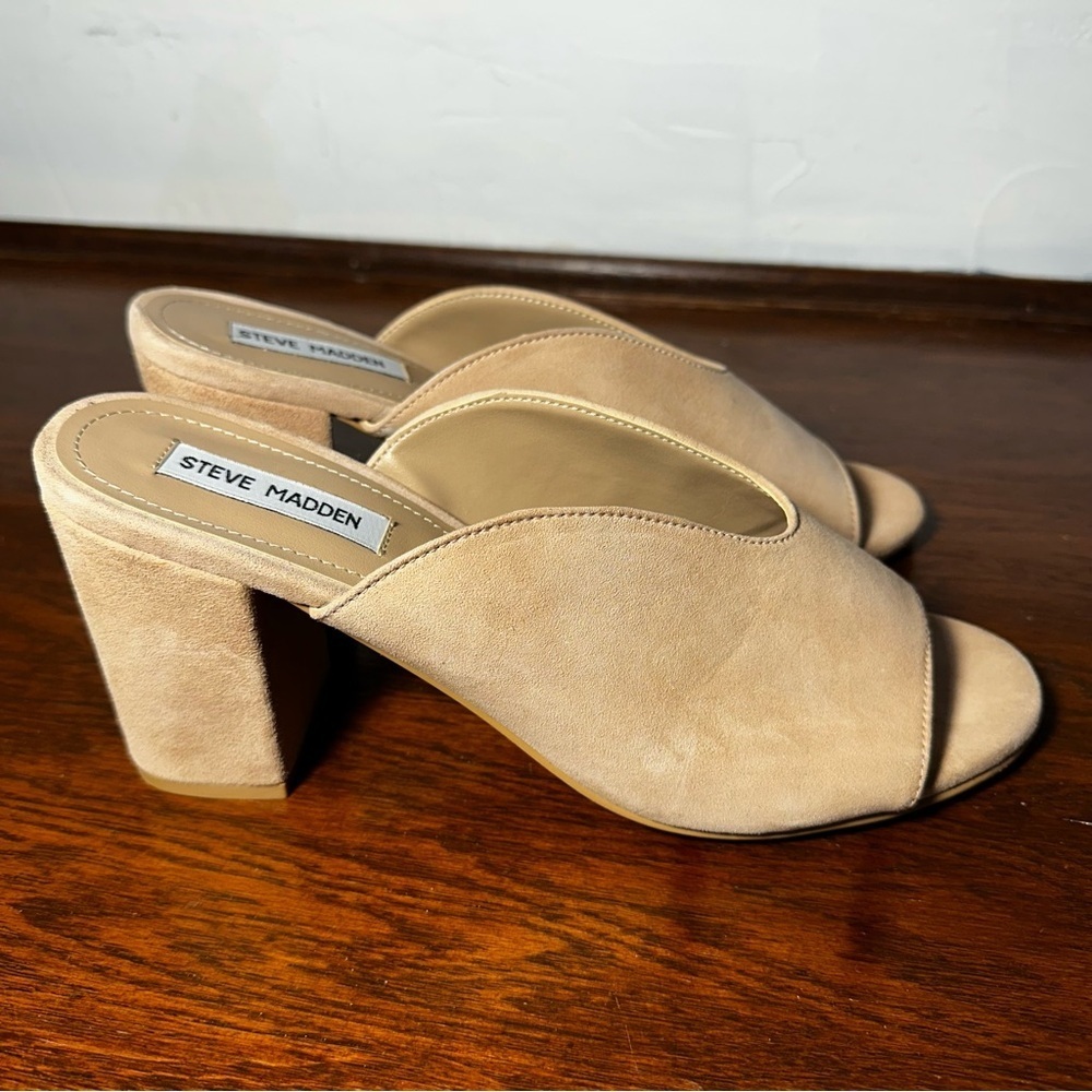 Steve Madden Chance Pinkish Nude Suede Block Heel Pumps Size 10 Like New
